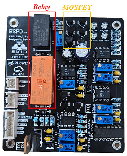 BSPD 보드의 릴레이와 MOSFET